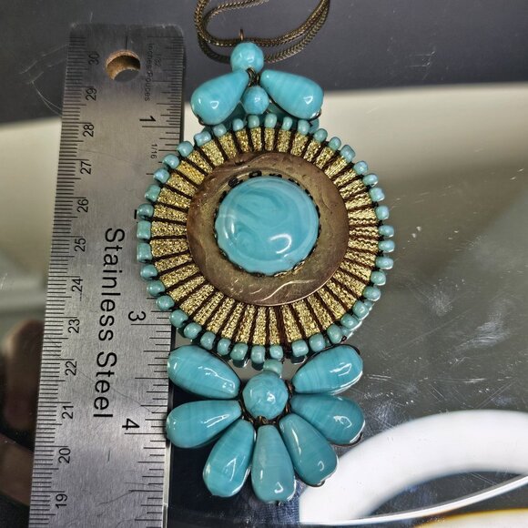 Southwestern Chunky Artisan Wired Turquoise Necklace Ceramic Bead - Picture 11 of 11